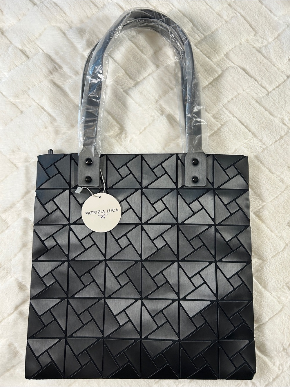Patrizia Luca Black Geometric Panel Tote 12 1/2” X 12 1/2”